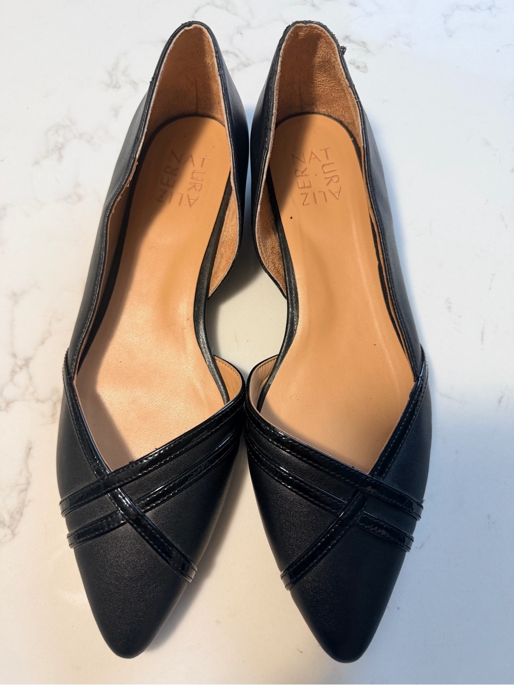 Naturalizer Black Pointed D'Orsay Leather Flats size 9